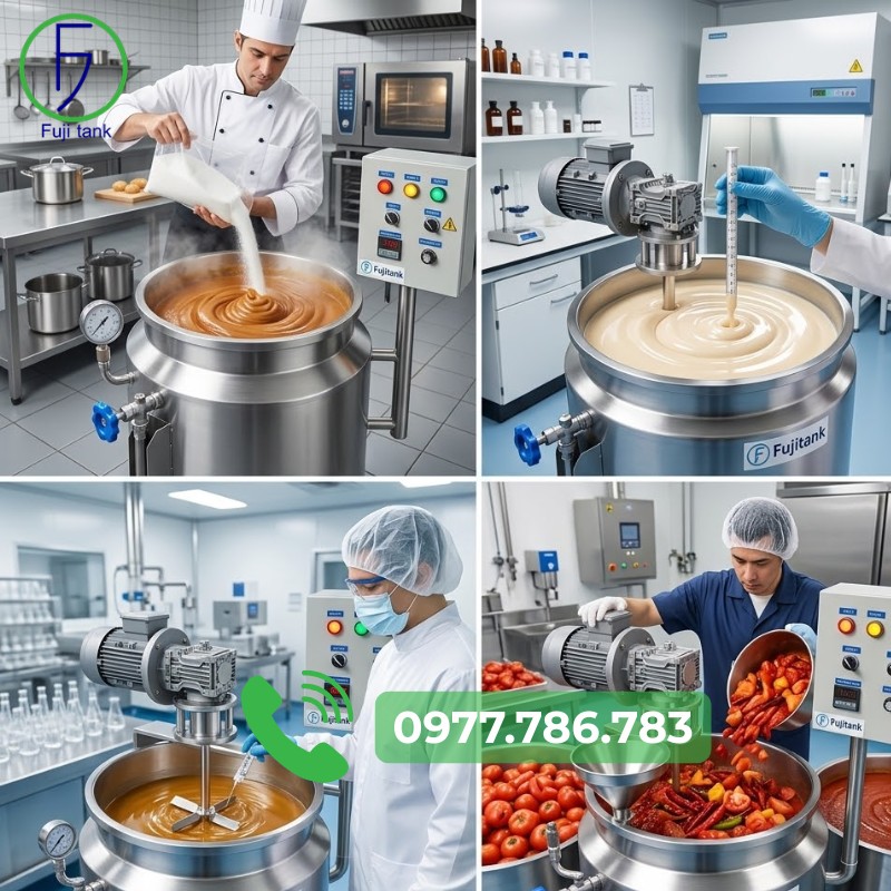 Nồi nấu gia nhiệt có cánh khuấy 120 lit